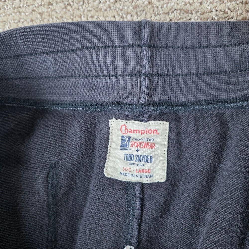 Champion Todd Snyder Mens Cargo Jogger Sweatpants Large Navy Black Fleece C Logo - Picture 3 of 7